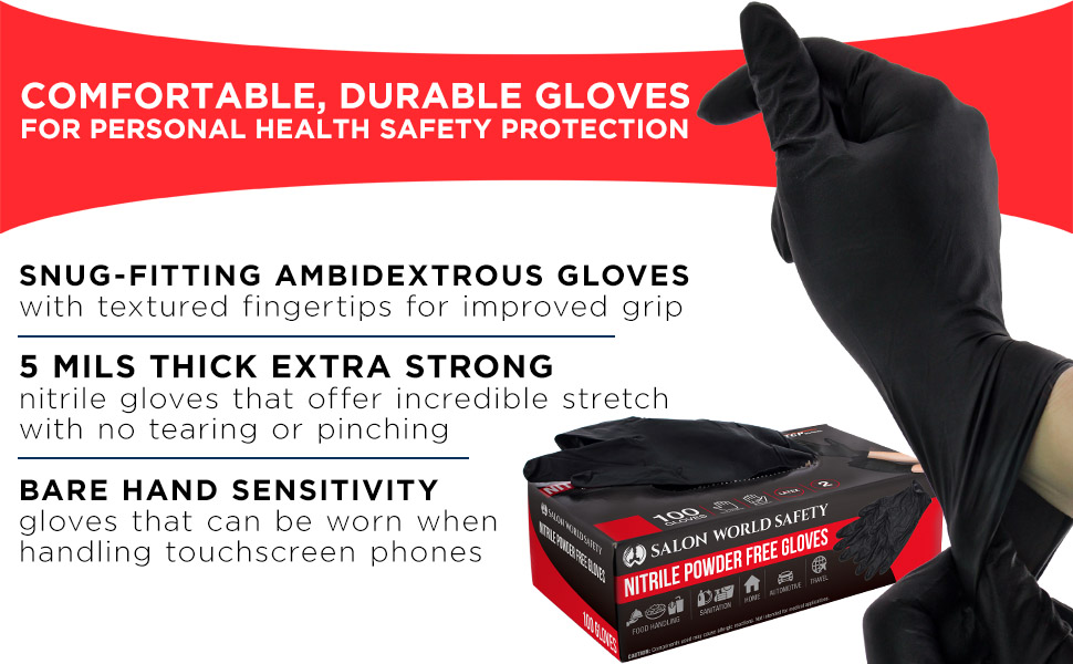 Salon World Safety Nitrile Powder Free Gloves In Black