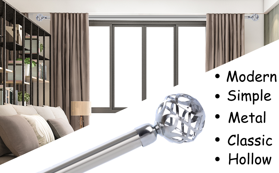 Silver Curtain Poles for Windows 78274cm, 2.5cm Thickness Single curtain poles for eyelet