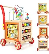 Wondertoys Wooden Activity Cube Toys Baby Push Walker with Bead Maze Clocks Shape Sorter Abacus 6...