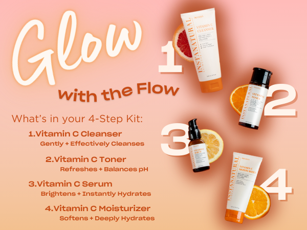 Four Step Kit Includes Vitamin C Cleanser, Vitamin C Toner, Vitamin C Serum, Vitamin C Moisturizer