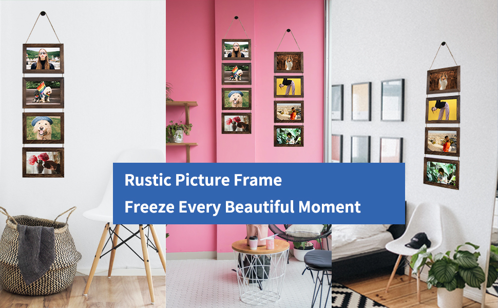 PNUOCDX Hanging Collage Picture Frames,Vertical Picture Frames Hanging,Hanging Rope