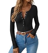 ANRABESS Long Sleeve Shirts for Women Henley Button Down Tops Ribbed Knit Slim Fit Fall Basic Tee...