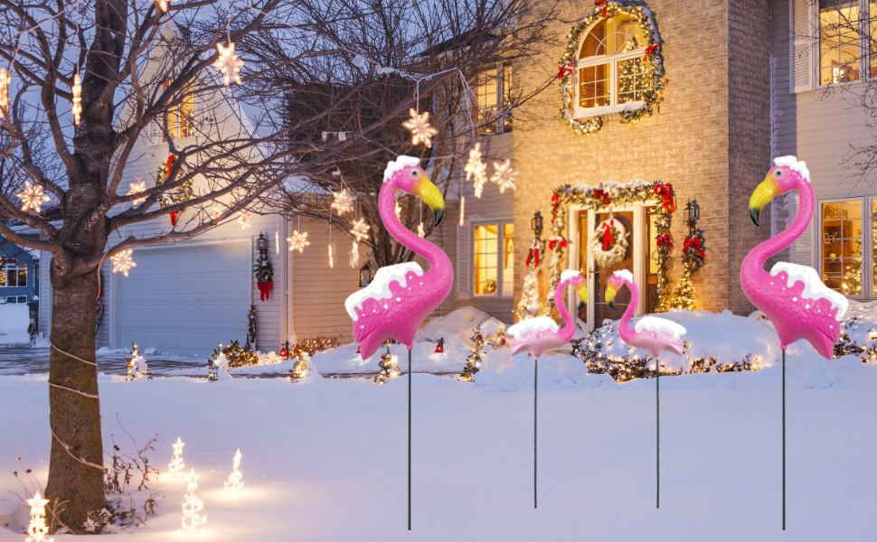 Flamingo Yard Decorations, Set of 4 Bright Pink Flamingos