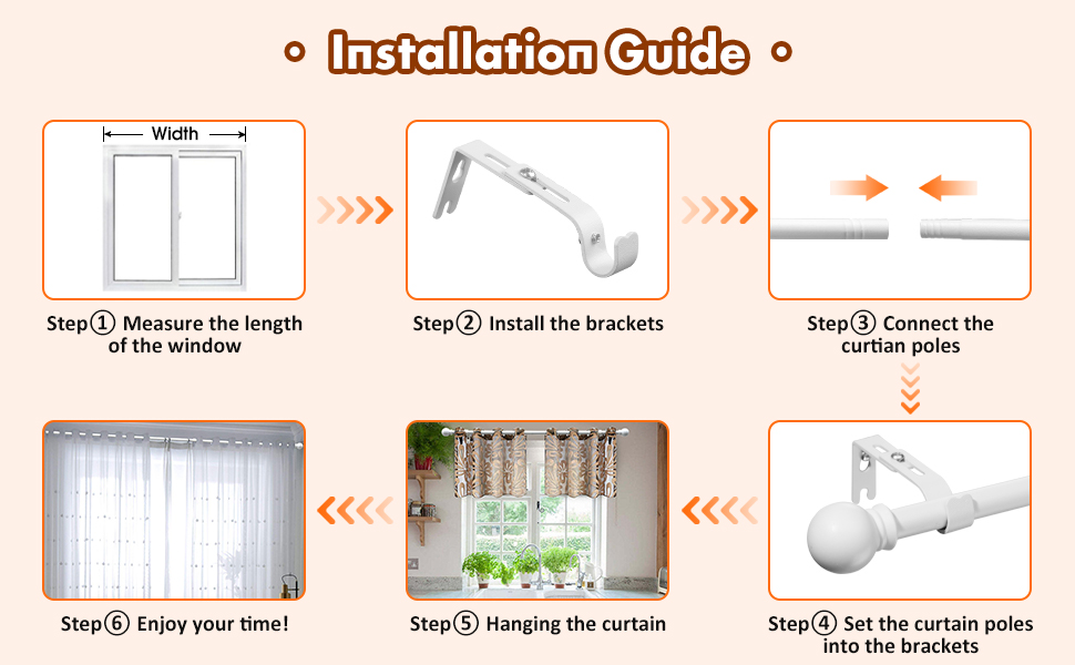 Curtain Poles with Round Finials 76 to 238 cm, 1.6 cm diameter Matt Black Curtain Pole with