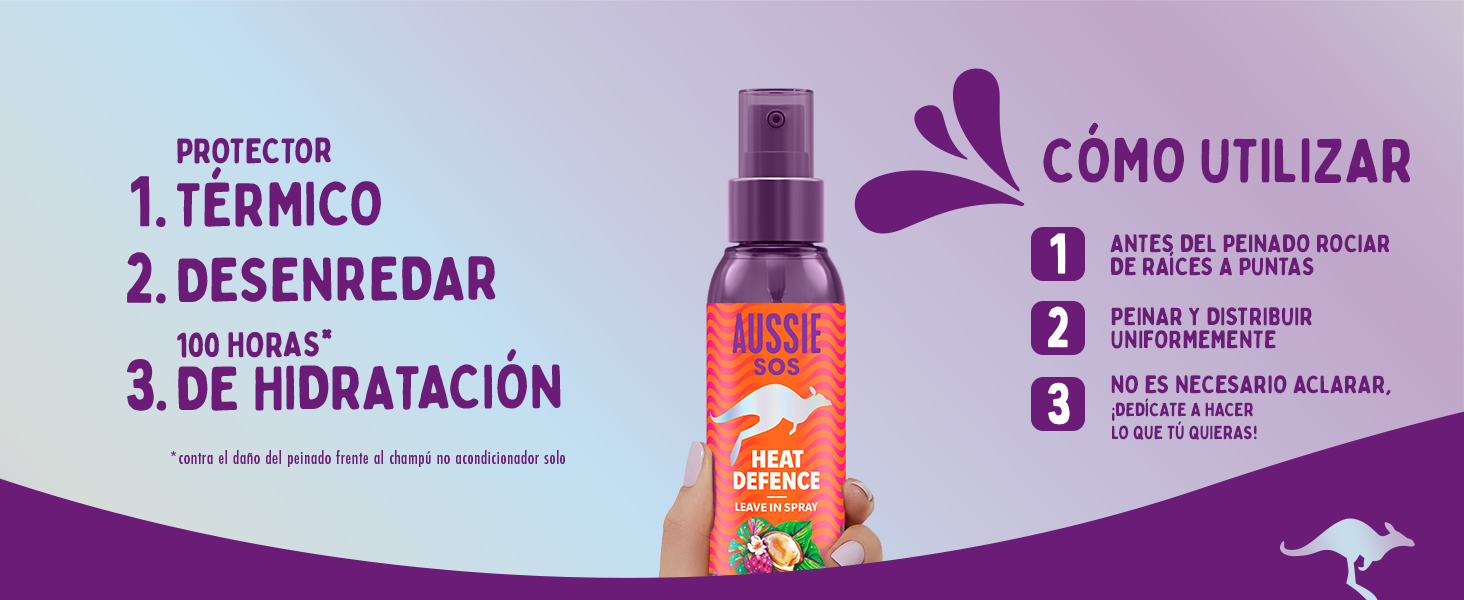 1. PROTECTOR TÉRMICO 2. AYUDA A DESENREDAR 3. 100 HORAS* DE HIDRATACIÓN