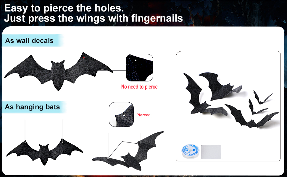 DIYASY Large Bats Wall Décor, 3D Glitter Hanging Bat