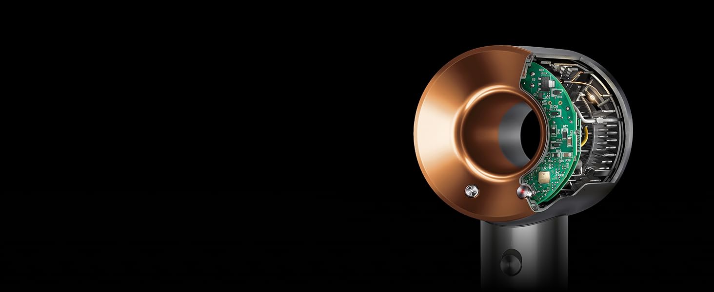 Sección transversal del secador Dyson Supersonic con tecnología de control inteligente del calor.