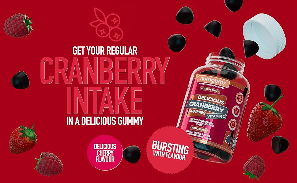 Cranberry & Vitamin C Gummy Cherry Flavour 60 Vegan Gummies