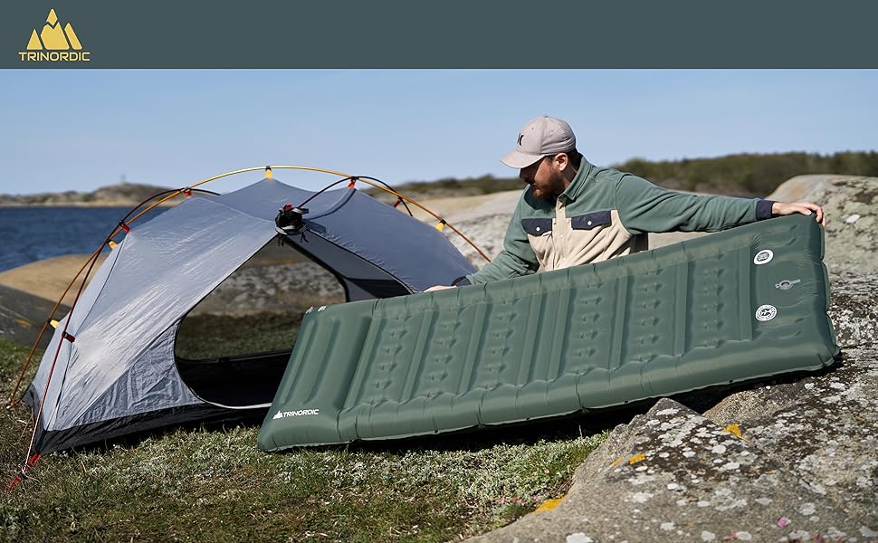 Inflatable camping mat, sleeping mat, tent, camping gear