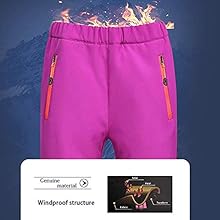 fleece lined winter windproof boys and girls snow pants