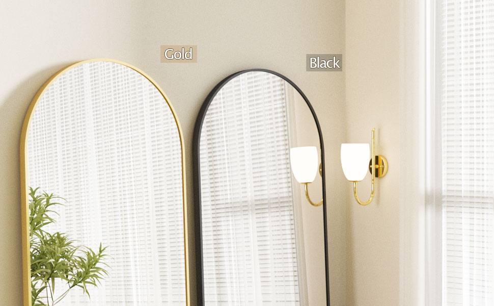 XRAMFY 64"x21" Arched Full Length Mirror with StandGold