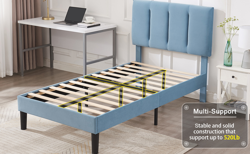 VECELO Twin Bed Frame with Upholstered Headboard, Heavy