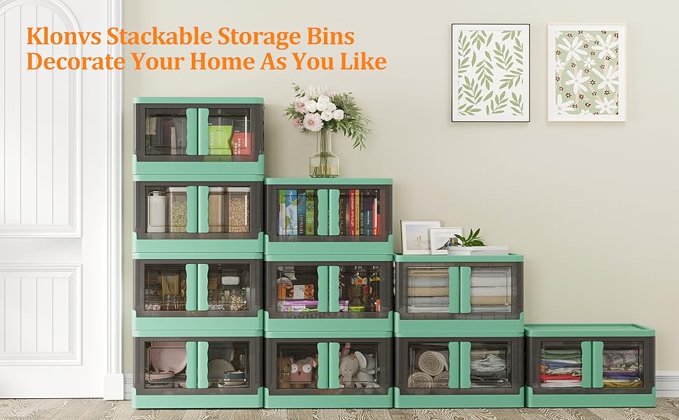 KLONVS Storage Bins with Lids, Stackable Storage Bins with