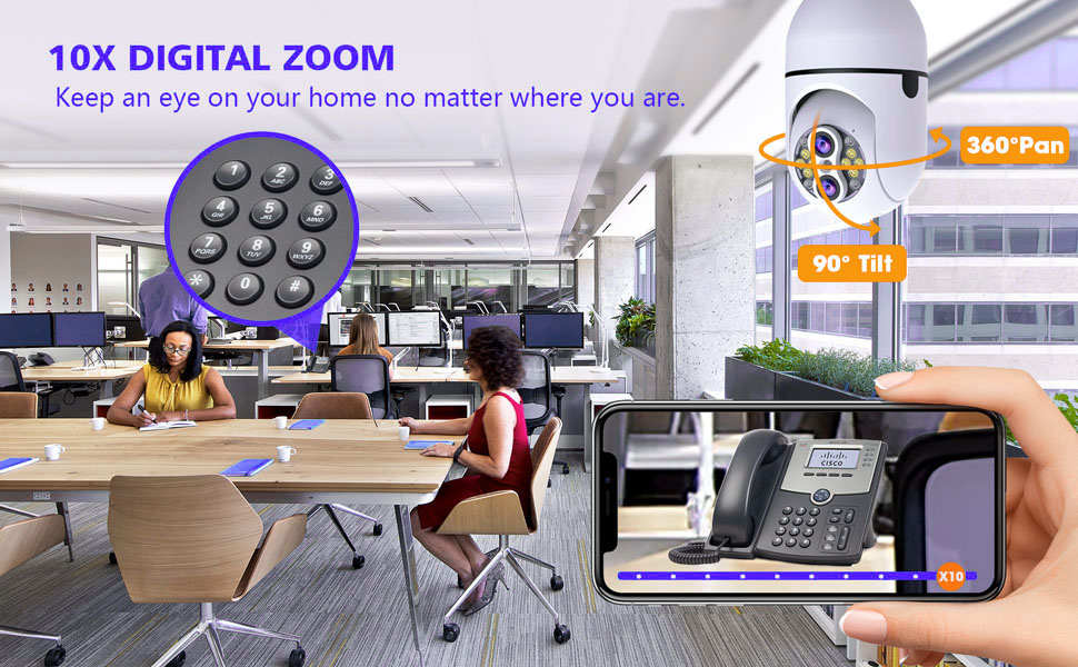 Upgrade 10X Zoom Light Bulb Security Camera,Outdoor Indoor Wireless