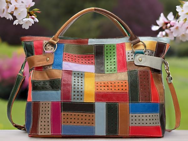 Segater® Women's Genuine Leather Tote Multicolour Patchwork