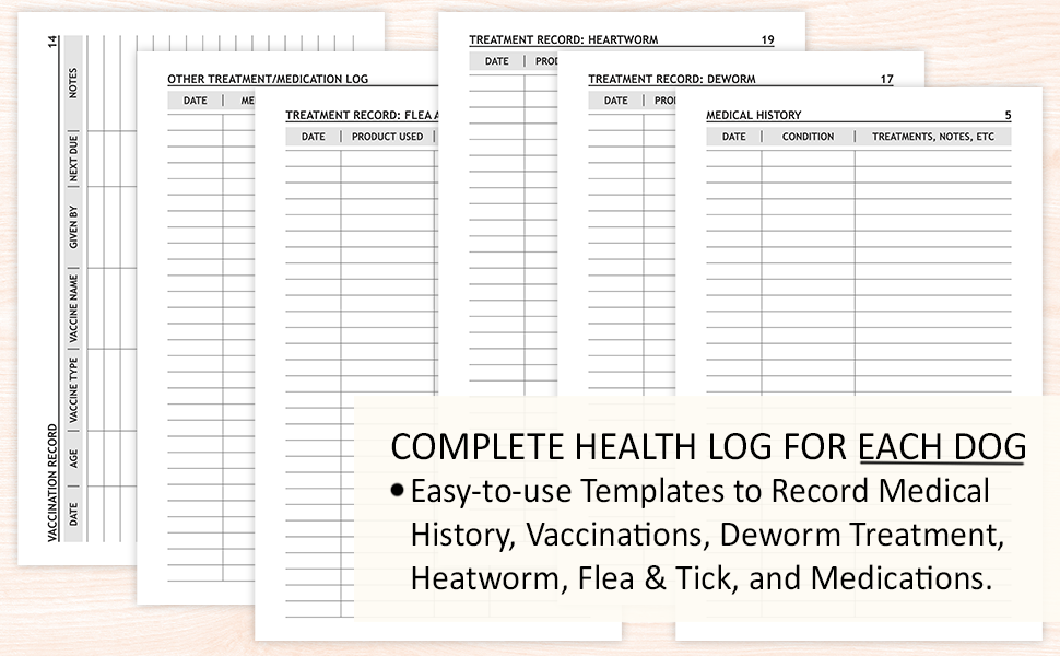 dog health & vaccination record book multiple dogs