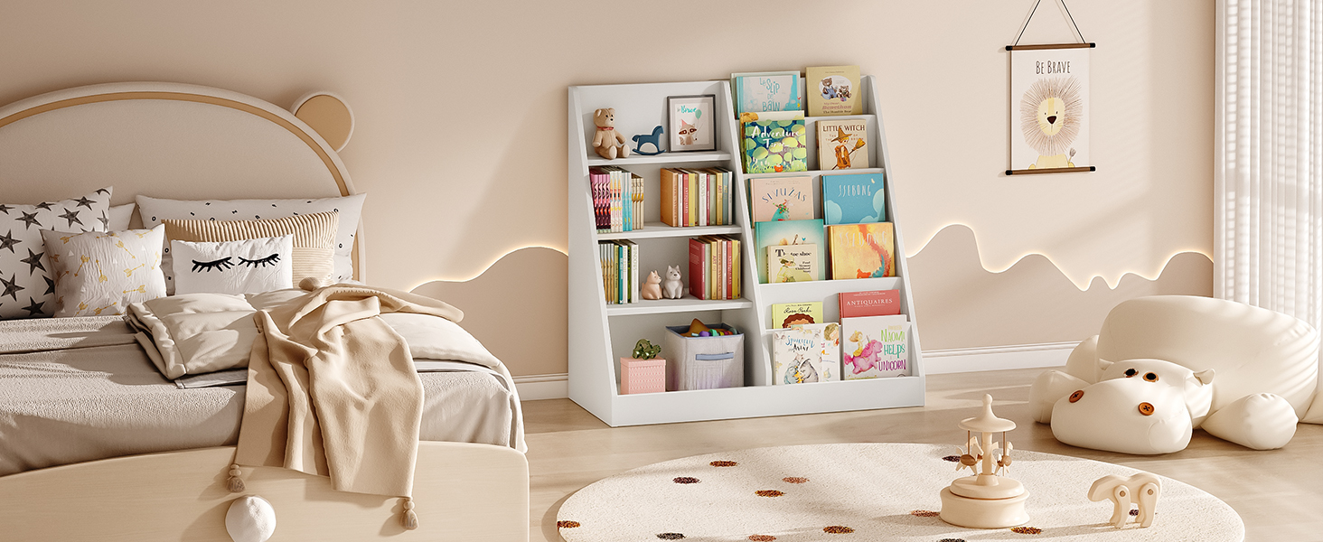 Wooden Kids Bookshelf & Toy Organizer