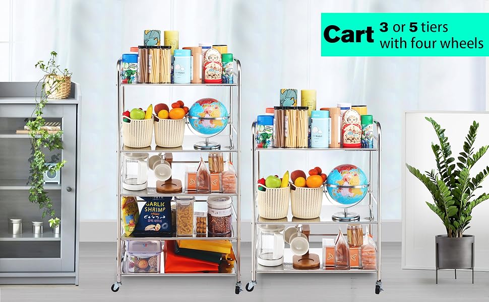 susunnus Stainless Steel Cart with Wheels 3 Tier