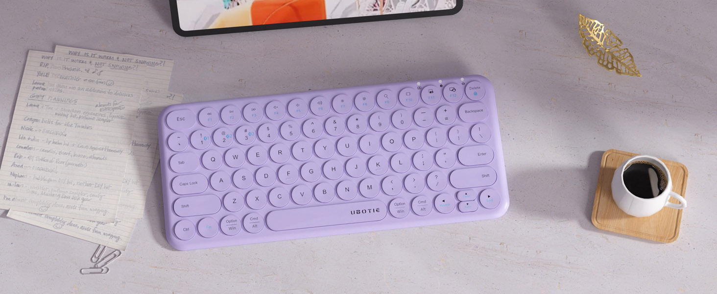 UBOTIE Portable Slim Bluetooth Keyboard, Wireless Colorful