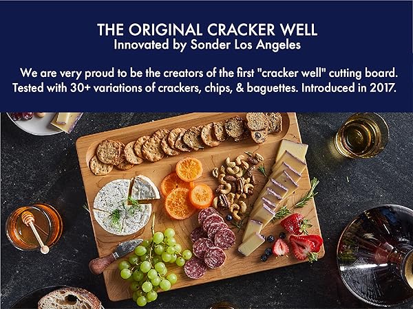 The original cracker well cutting board innovated by Sonder LA.