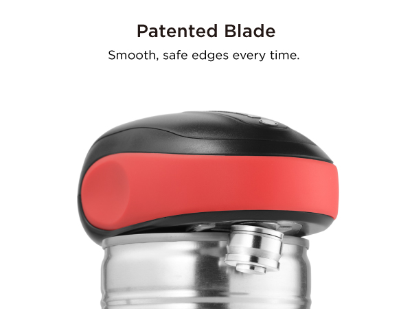 The patented blade detects any can shape and cuts alongside the edge of lid, leaves smooth edges