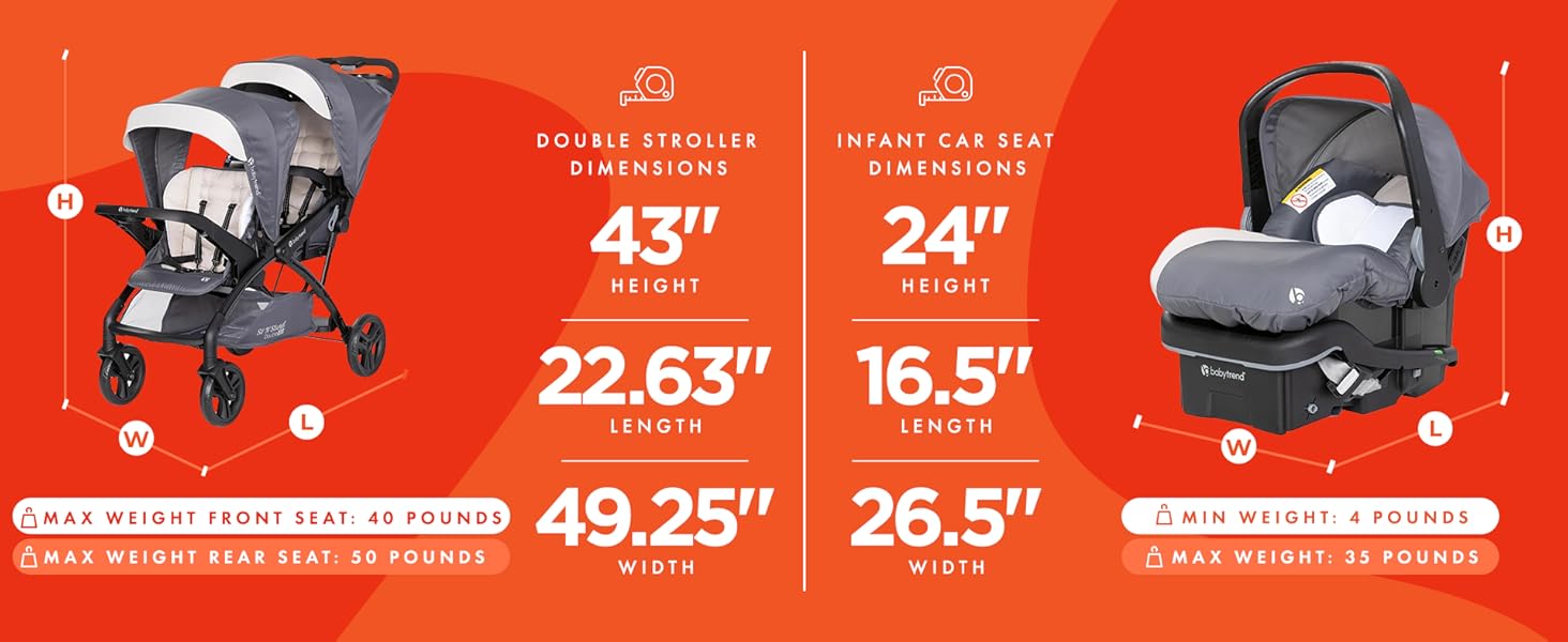 Baby Trend Stroller and Car Seats Dimensions