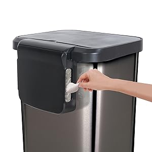 store extra 20 gallon trash bags in the waste bag storage compartment