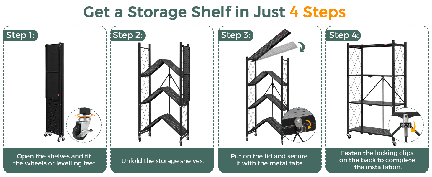 DEANIC 4-Shelf Foldable Storage Shelves