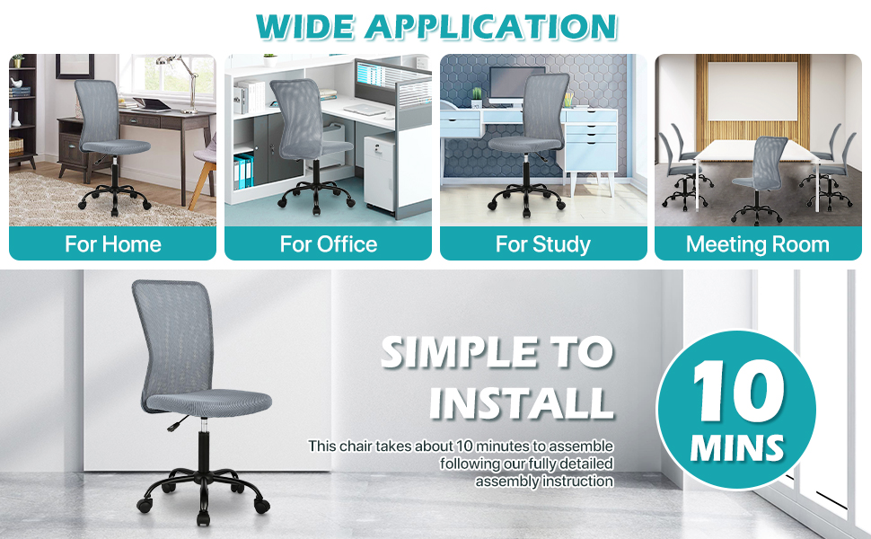 Office Desk Chairs No Arms Mesh Task Chair Ergonomic