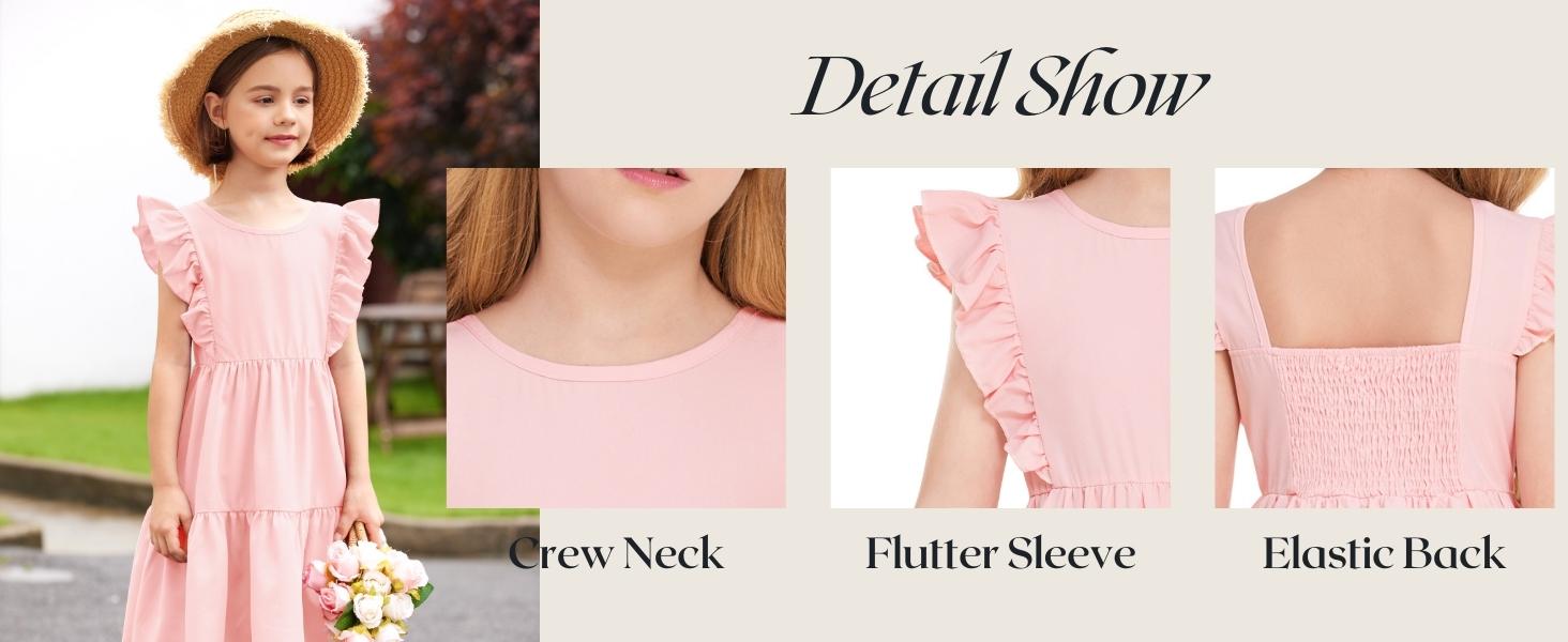 Flypigs Girl's Flutter Sleeve Dress Flowy Swing Pattern Round Neck A-Line Casual Loose Dresses