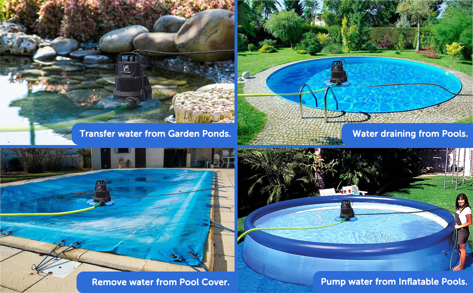 FLUENTPOWER Automatic Pool Cover Pump, 1/4 HP 2310GPH Submersible Water