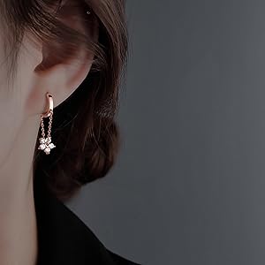 hoop dangle earrings chain huggie earrings for women girls flower hoop earrings dangle