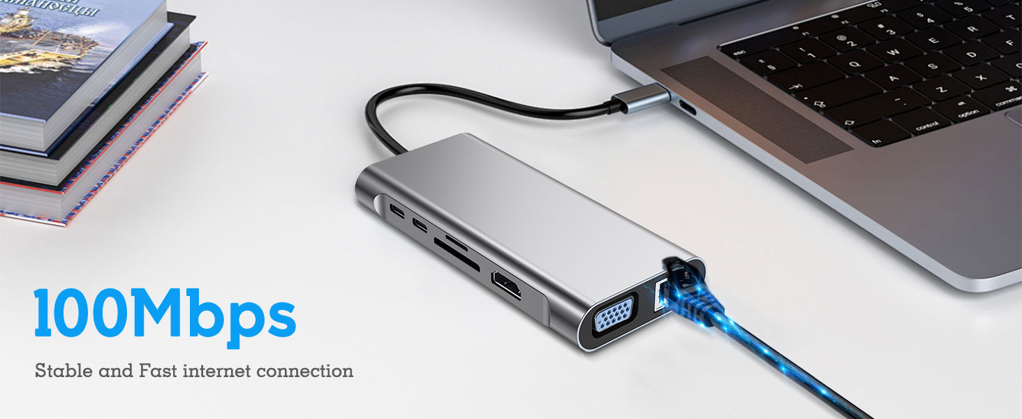 USB C HUB 12 in 1 mit Kabellosem Laden, Docking Station Adapter mit 4K-HDMI, VGA, RJ45 Ethernet