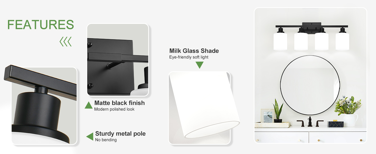 Bathroom Vanity Light with Milky White Shades