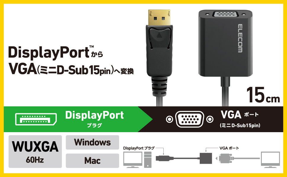 Amazon.co.jp: エレコム DisplayPort to VGA 変換アダプタ 1920