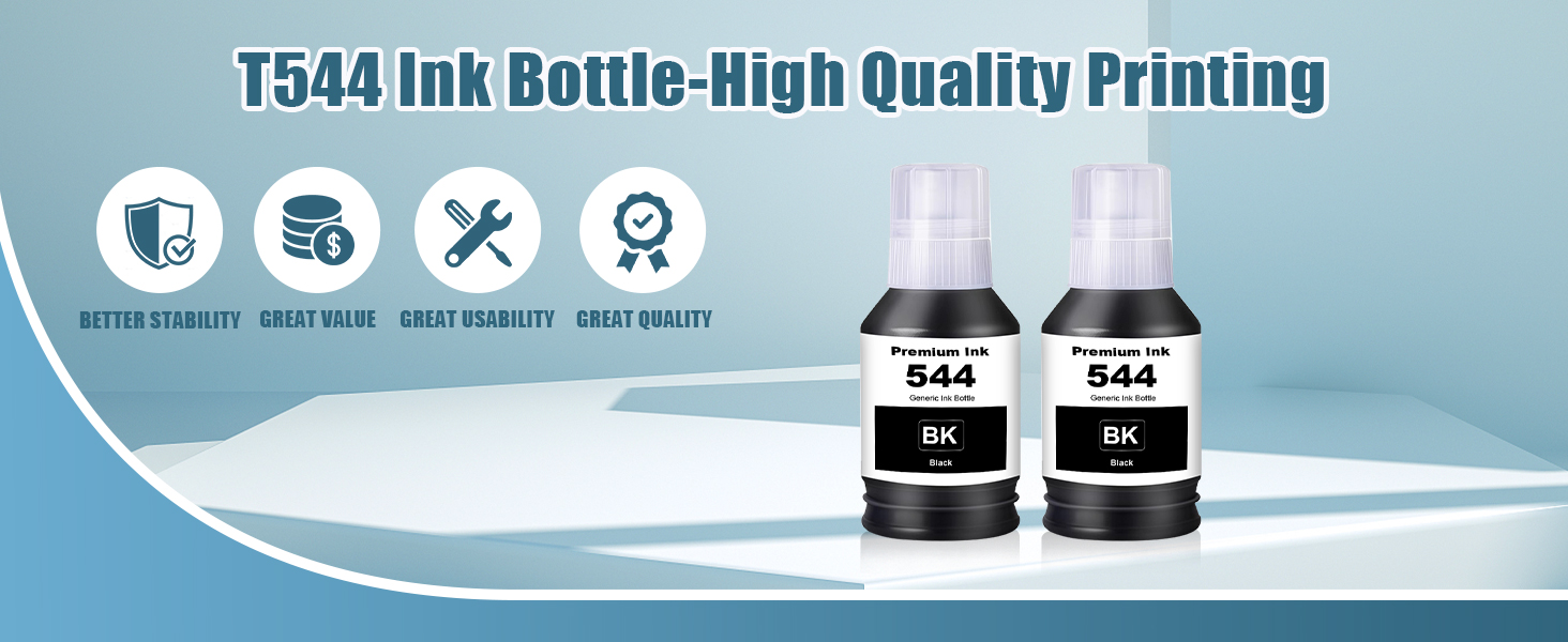 T544 Black Ink Bottle Refill, Replacement for Eps 544 Ink Compatible T544120 Ink Cartridge Black