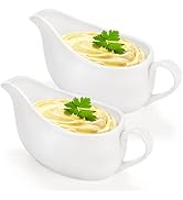 Yesland 2 Pcs 15 oz Gravy Boat, Ceramic White Easy-Pour Gravy Boat for Dining, Holiday Meals & Pa...