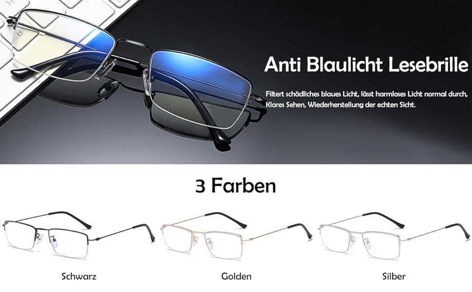 lesebrille 1 0 herren blaulichtfilter metall, metallrahmen lesebrille, lesebrille halbrand damen