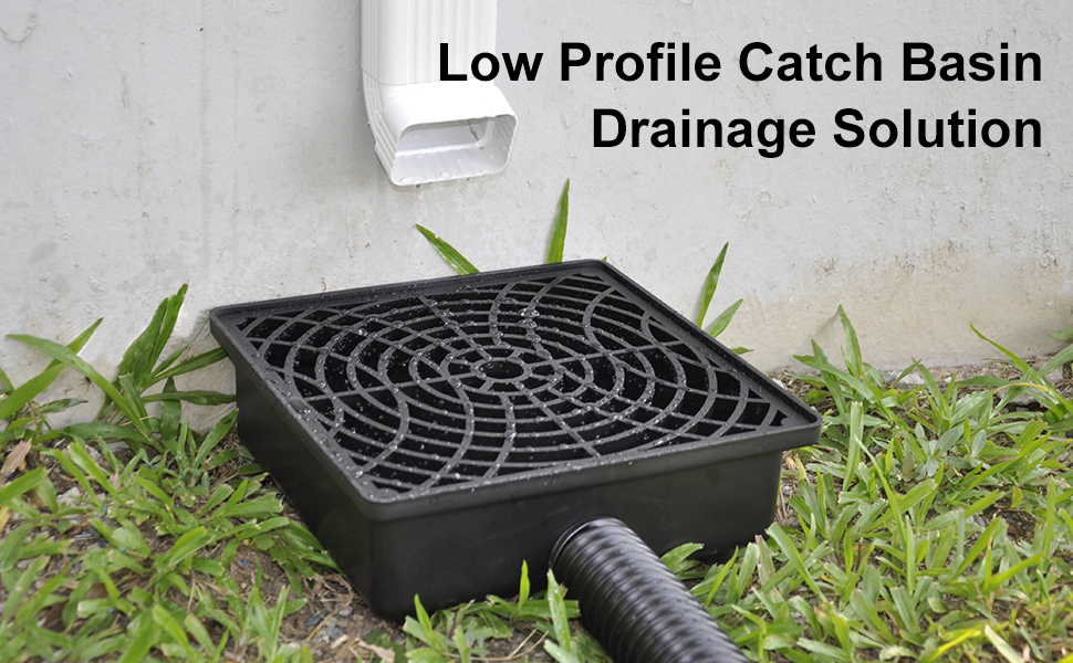 Prestantious Downspout Catch Basin Drain Kit, 12"×12" Low Profile Catch Basin Downspout