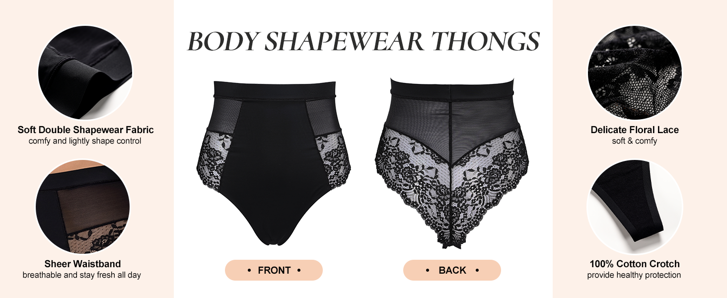 SHARICCA Tummy Control Shapewear Thong for Women Sexy High