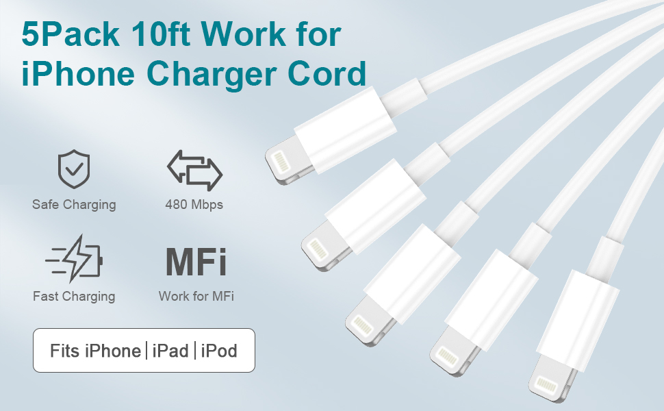 work for iphone charger fast charging 10ft