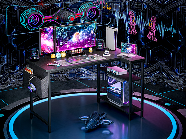 Amazon | ティクラブ (TIQLAB) L字型ゲーミングデスク 100x70cm