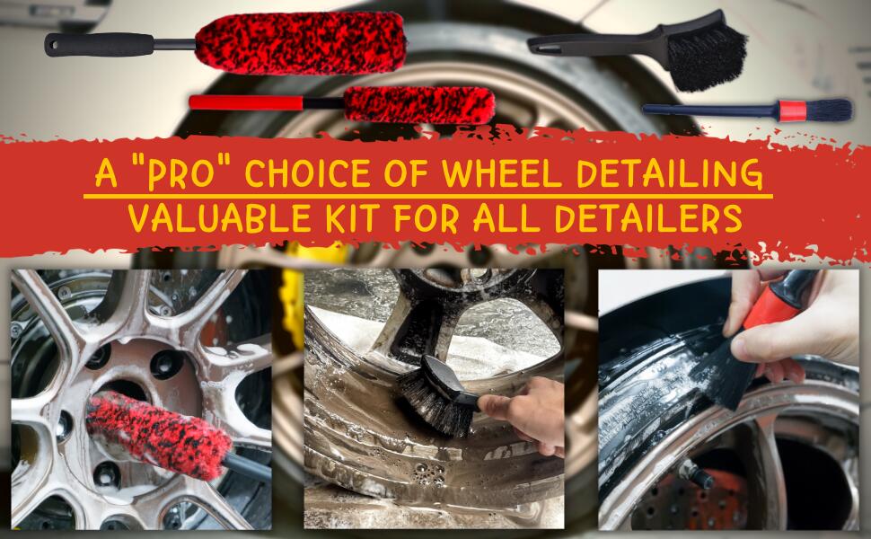 Epzia 4 Pack Long Handle Car Cleaning Kit Wheel Brush Kit 2X Soft