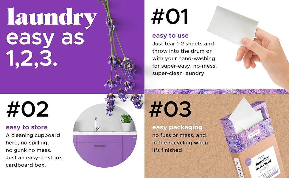 SARROSI Lavender Laundry Detergent Sheets 60 Loads EcoFriendly