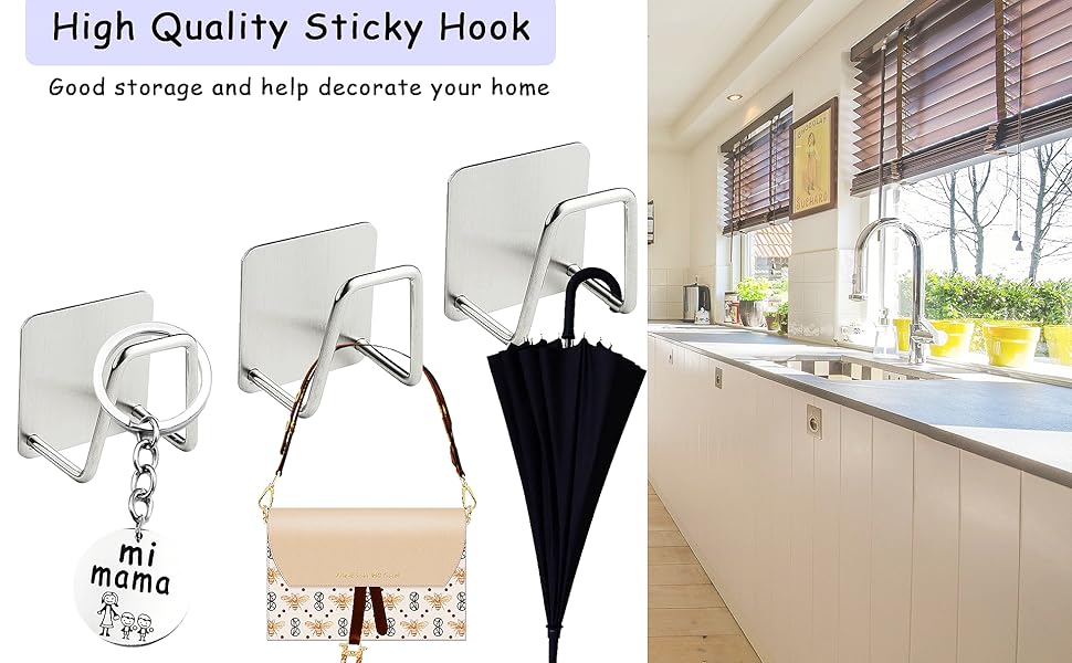 iDoGood 6 Pack 3M Adhesive Hooks, Stainless Heavy Duty Wall Hooks Hooks