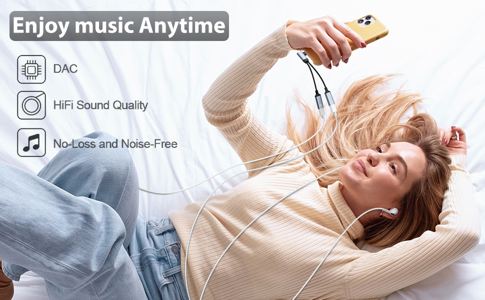 Dual Lightning Headphones Jack and Charger Adapter