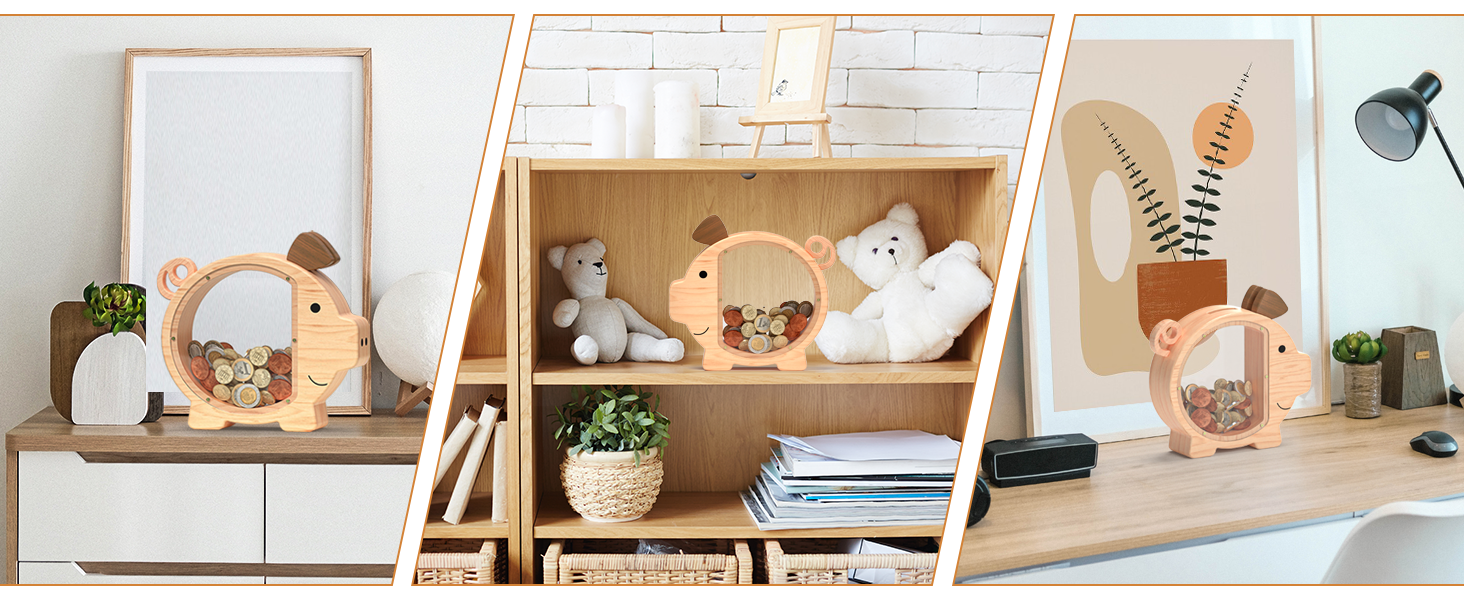 Adorable wooden piggy bank for girls, perfect for saving money and dreaming big