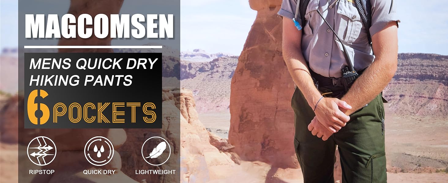 MAGCOMSEN Men's Outdoor Cargo Trousers Climbing Bottoms Quick Dry Tactical Trousers with Zip Pockets 8 MAGCOMSEN Men's Trousers with Multi Pockets Summer Hiking Pants Elasticated Waist Trousers