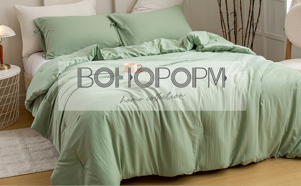 BOHOPOPM UltraSoft Sage Green King Comforter Set Cozy PolyCotton