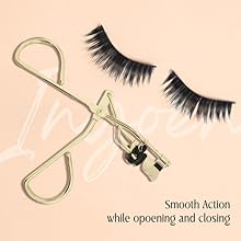 eyelash curler, smooth, pinch free, curler with brush, brush, lashes, curler, gold